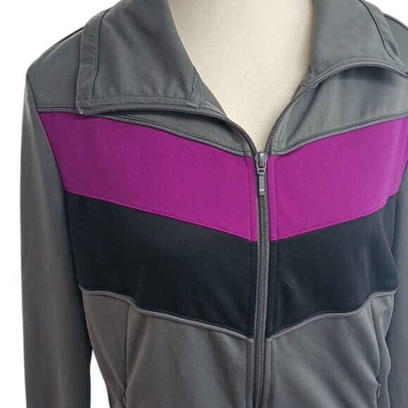 Lady Foot Locker Jacket Retro Gray Purple Full Zip Athletic Womens Size L - Picture 3 of 6